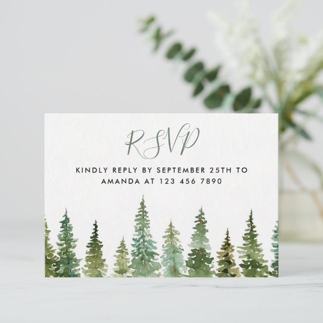 Watercolor Forest Baby Shower RSVP card (Standing Front)
