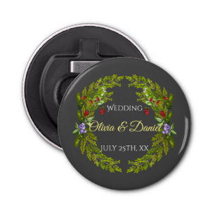 Watercolor forest berries and mushrooms wedding wr bottle opener