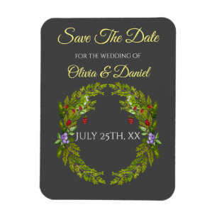 Watercolor forest berries and mushrooms wedding wr magnet