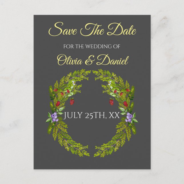 Watercolor forest berries and mushrooms wedding wr postcard (Front)