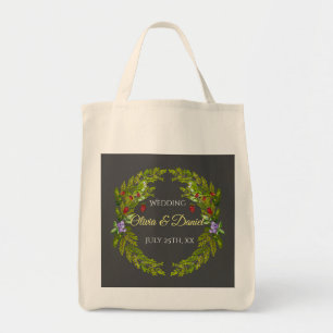 Watercolor forest berries and mushrooms wedding wr tote bag
