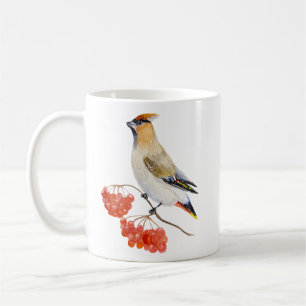 Watercolor forest bird waxwing coffee mug