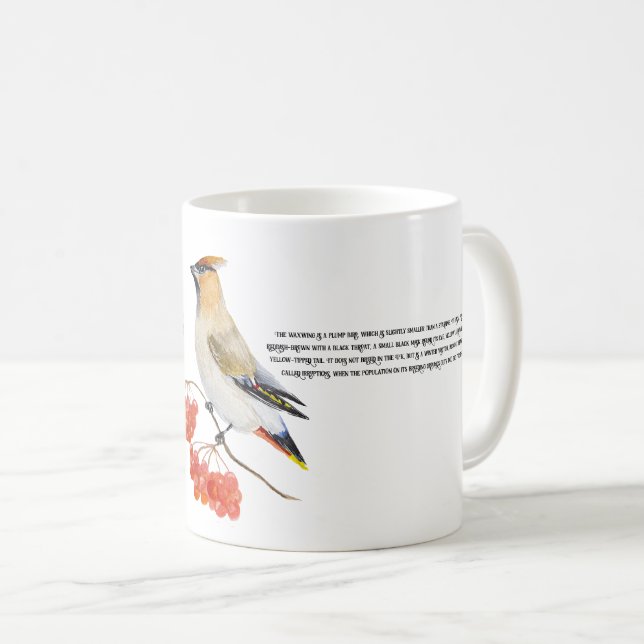 Watercolor forest bird waxwing coffee mug (Front Right)