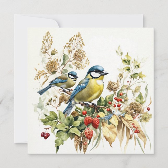 Watercolor Forest Birds and Wild Berries  Card (Front)