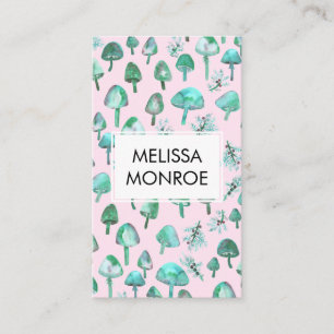 Watercolor Forest Botanical Fungi Mushrooms Nature Business Card