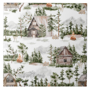 Watercolor Forest Cabin Pattern Tile