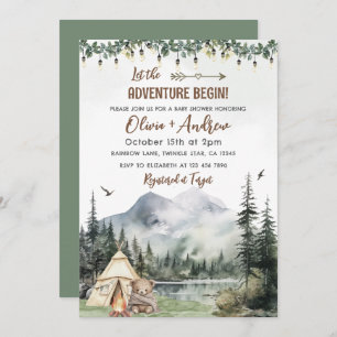 Watercolor Forest Camping Adventure Baby Shower Invitation