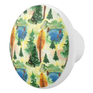 Watercolor forest ceramic knob