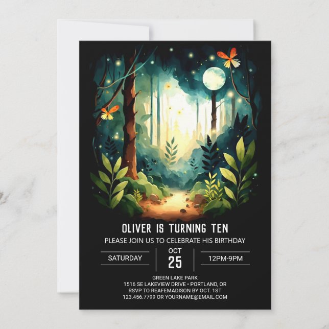 Watercolor Forest Children Woodland Birthday Invitation (Front)