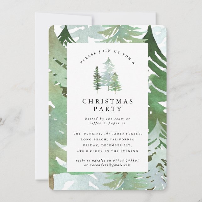 Watercolor forest christmas Party invitation. Invitation (Front)
