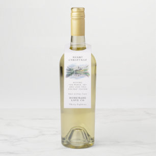 Watercolor forest corporate Christmas Holiday Bot Bottle Tag