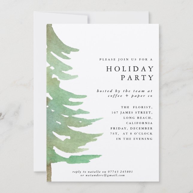 Watercolor forest corporate party invitation (Front)