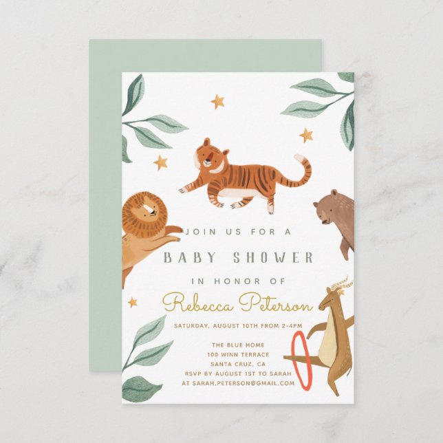 Watercolor forest cute animal RSVP card (Front/Back)