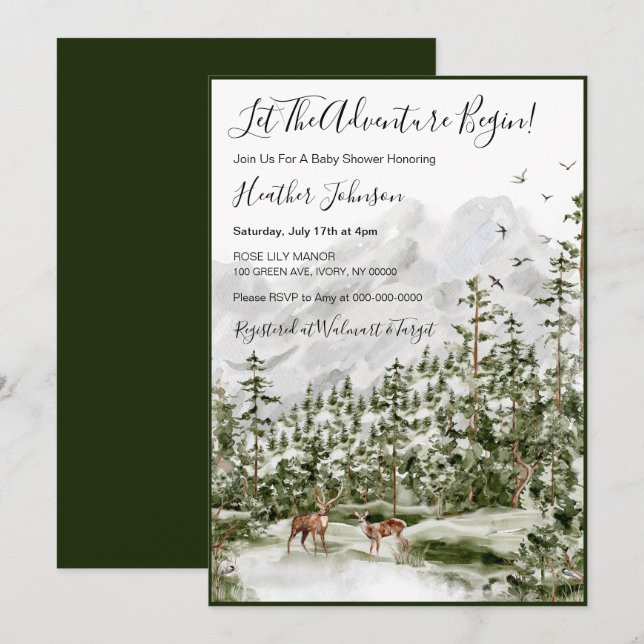 Watercolor Forest Deer Baby Shower Invitation (Front/Back)