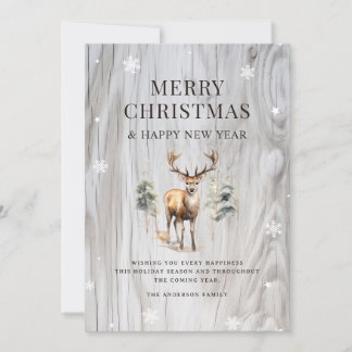 Watercolor Forest Deer Wood Snowflake Holiday Card