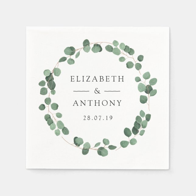 Watercolor Forest Eucalyptus Greenery Wedding Napkin (Front)