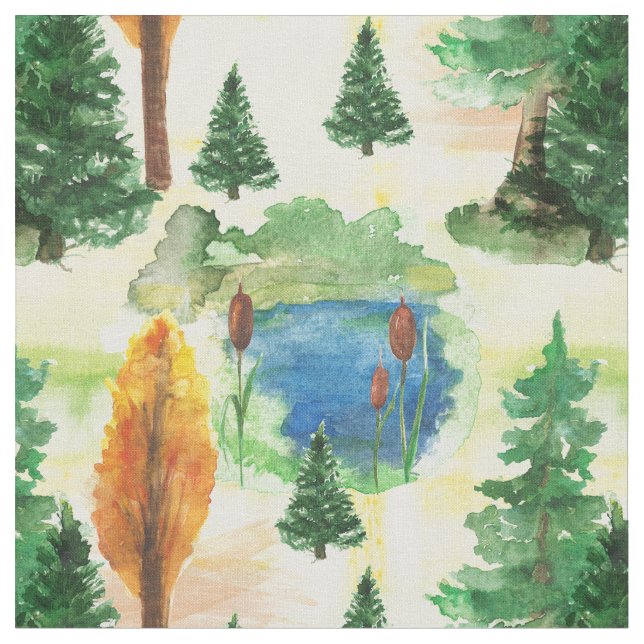 Watercolor forest fabric (Close Up)