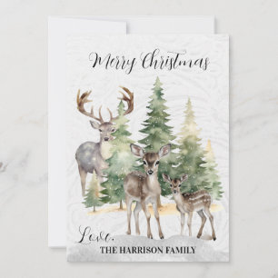 Watercolor Forest Family of Deer   Holiday Card