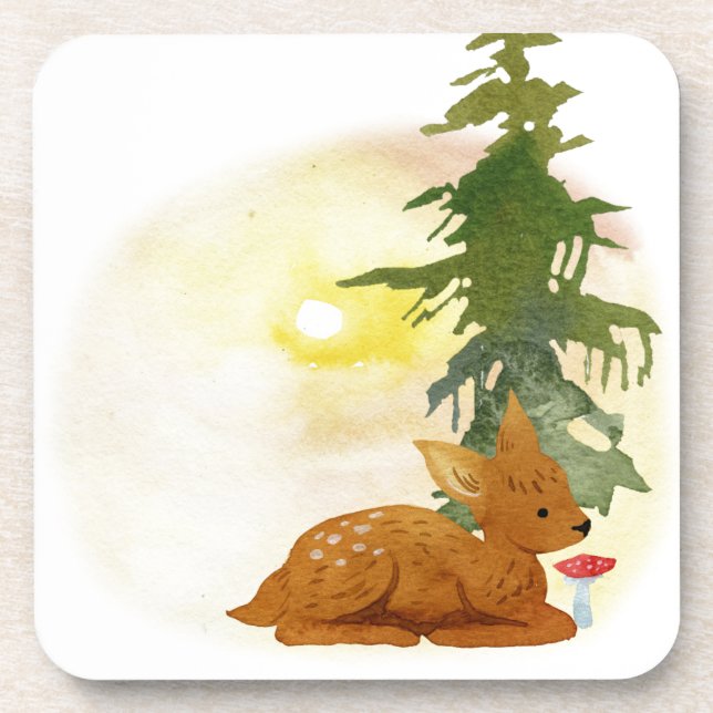 Watercolor Forest Fawn Coaster (Front)