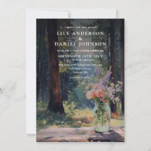 Watercolor Forest Floral Boho Mason Jar Wedding
