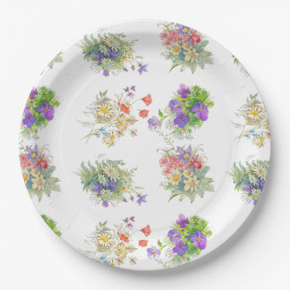 Watercolor forest flowers pattern paper plate