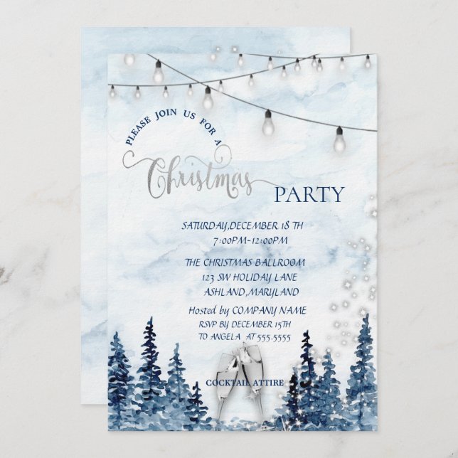 Watercolor Forest Glass Company Christmas Party Invitation (Front/Back)