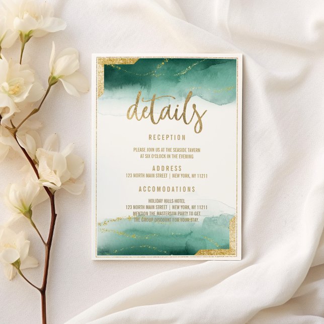 Watercolor forest green gold glitter Details Invitation (Watercolor forest green gold glitter Details)