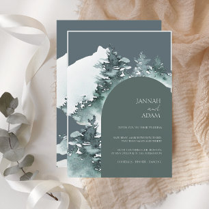 Watercolor Forest Green Pine Trees Wedding Invitation