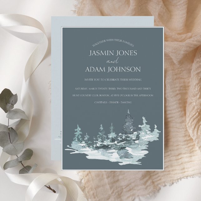 Watercolor Forest Green Pine Trees Wedding Invitation (Creator Uploaded)