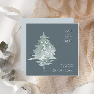 Watercolor Forest Green Pine Trees Wedding Save The Date