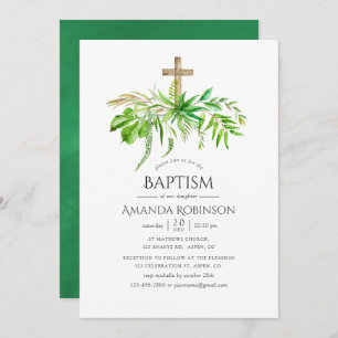 Watercolor Forest Greenery Baptism or Christening Invitation