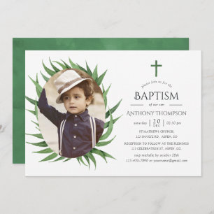 Watercolor Forest Greenery Baptism or Christening Invitation