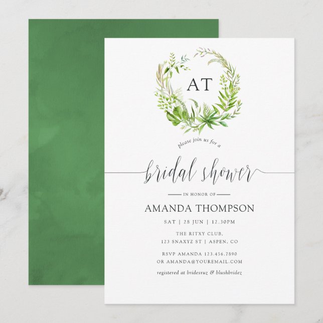 Watercolor Forest Greenery Bridal Shower Invitation (Front/Back)