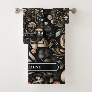 Watercolor Forest Greenery Mushrooms Fall Bath Towel Set