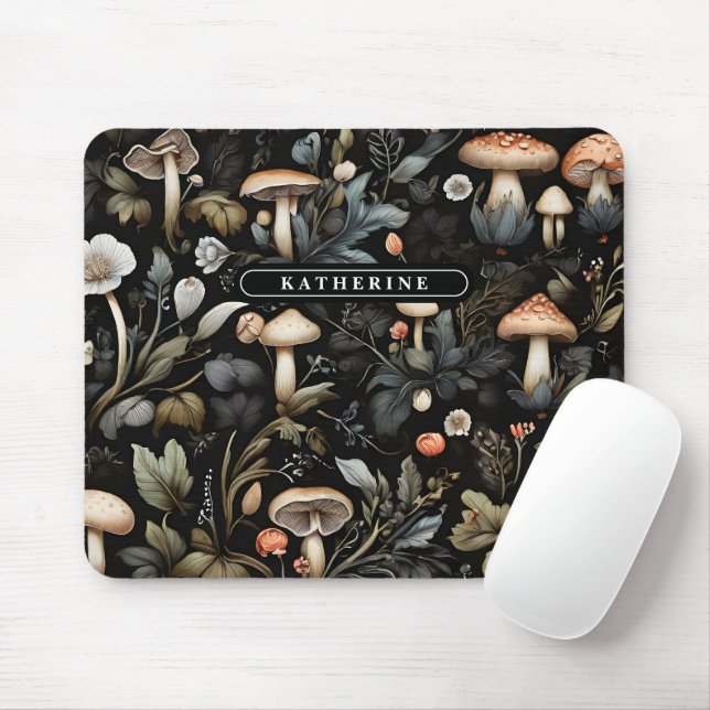 Watercolor Forest Greenery Mushrooms Fall Mouse Mat (With Mouse)