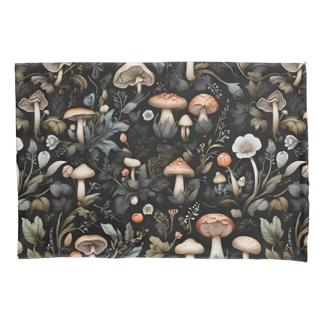 Watercolor Forest Greenery Mushrooms Fall Pillowcase (Front)