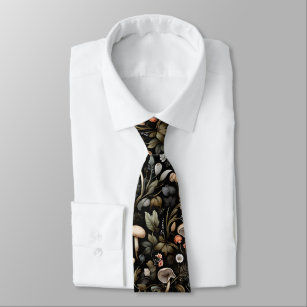 Watercolor Forest Greenery Mushrooms Fall Tie