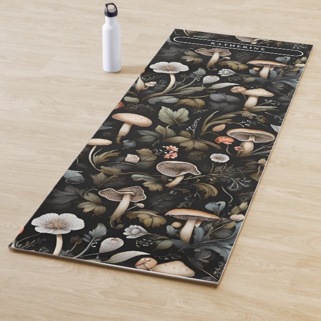 Watercolor Forest Greenery Mushrooms Fall Yoga Mat (In Situ)
