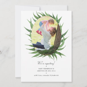 Watercolor Forest Greenery Photo Pregnancy Announcement