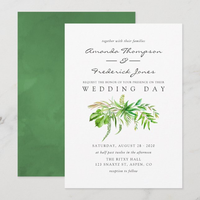 Watercolor Forest Greenery Wedding Invitation (Front/Back)