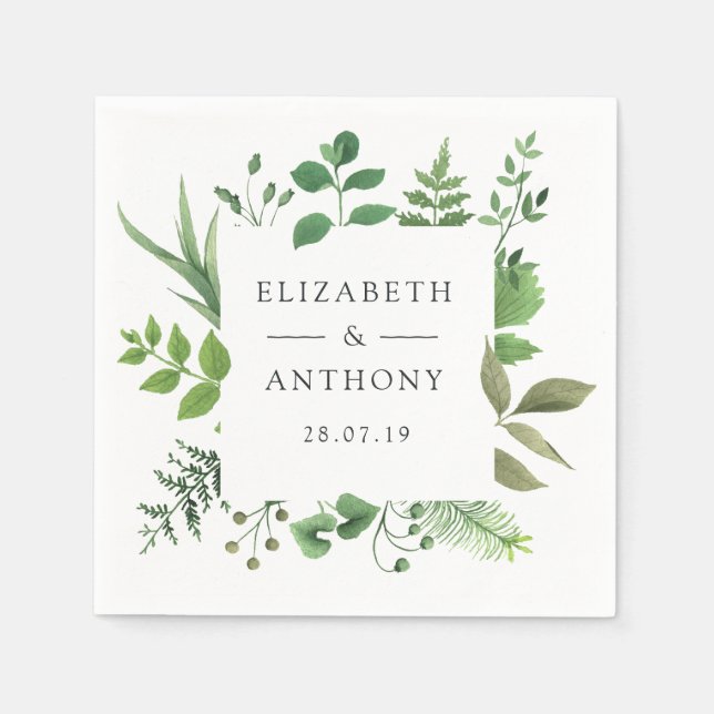Watercolor Forest Greenery Wedding Napkin (Front)