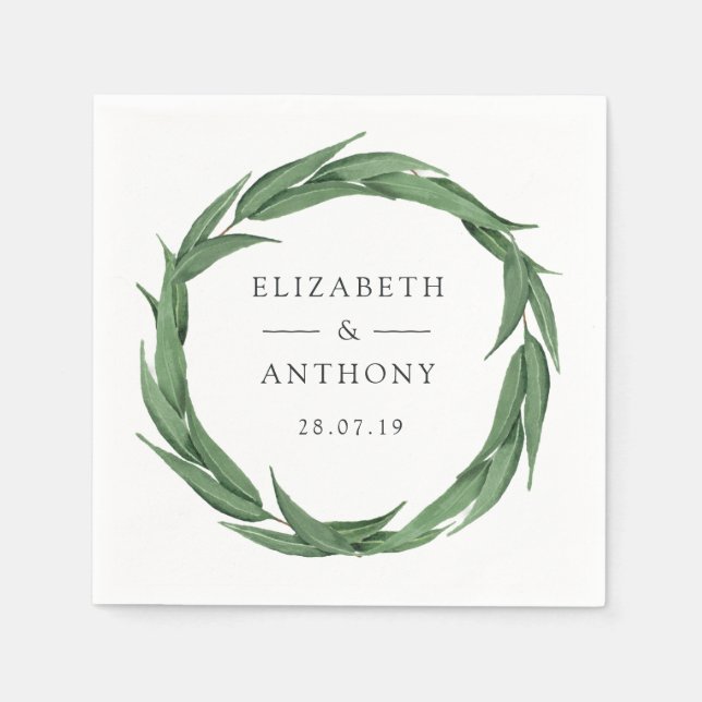 Watercolor Forest Greenery Wedding Napkin (Front)