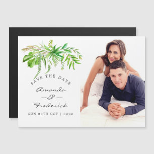 Watercolor Forest Greenery Wedding Save the Date Magnetic Invitation