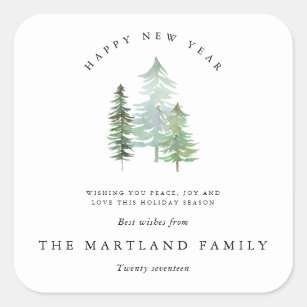 WATERCOLOR FOREST-HAPPY NEW YEAR. SQUARE STICKER