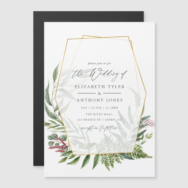 Watercolor Forest Herbarium Geometric Wedding Magnetic Invitation (Front/Back)