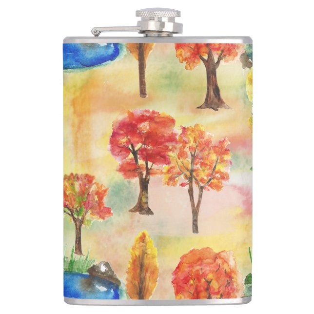 Watercolor forest hip flask (Front)
