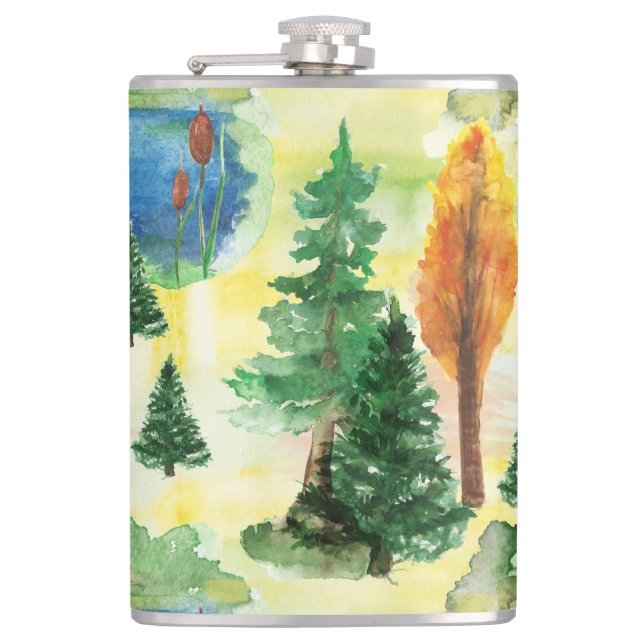 Watercolor forest hip flask (Front)