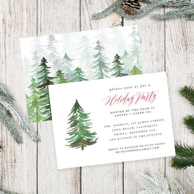 Watercolor forest Holiday party invitation. (Creator Uploaded)