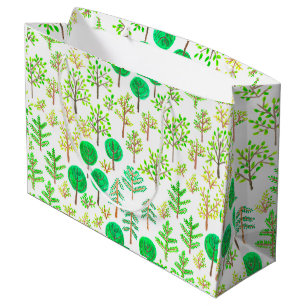 Watercolor forest in doodle style large gift bag