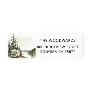 Watercolor Forest Lake Camper Return Address